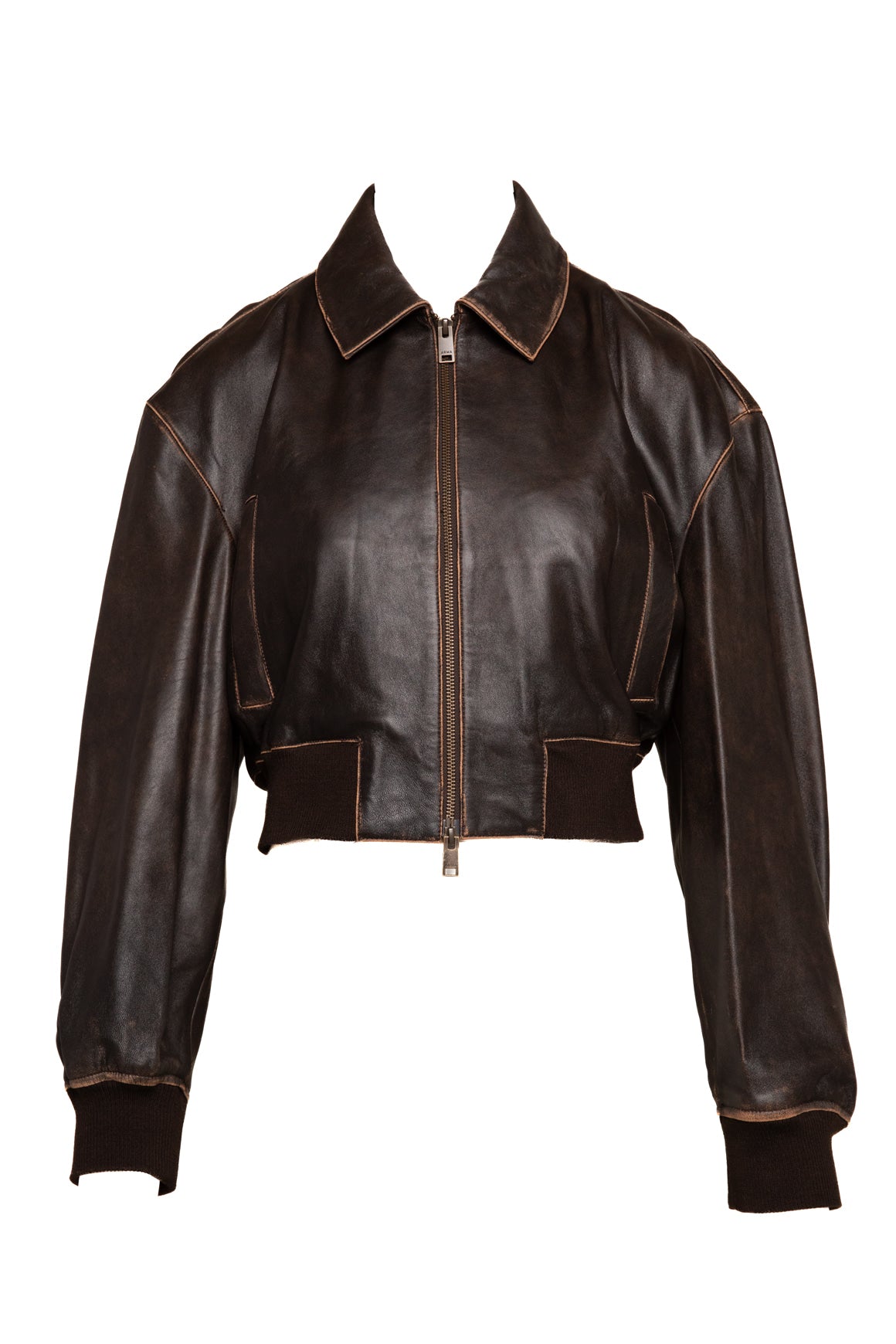 ARMA Brown Distressed Leather Crop Jacket (Sz. 6)