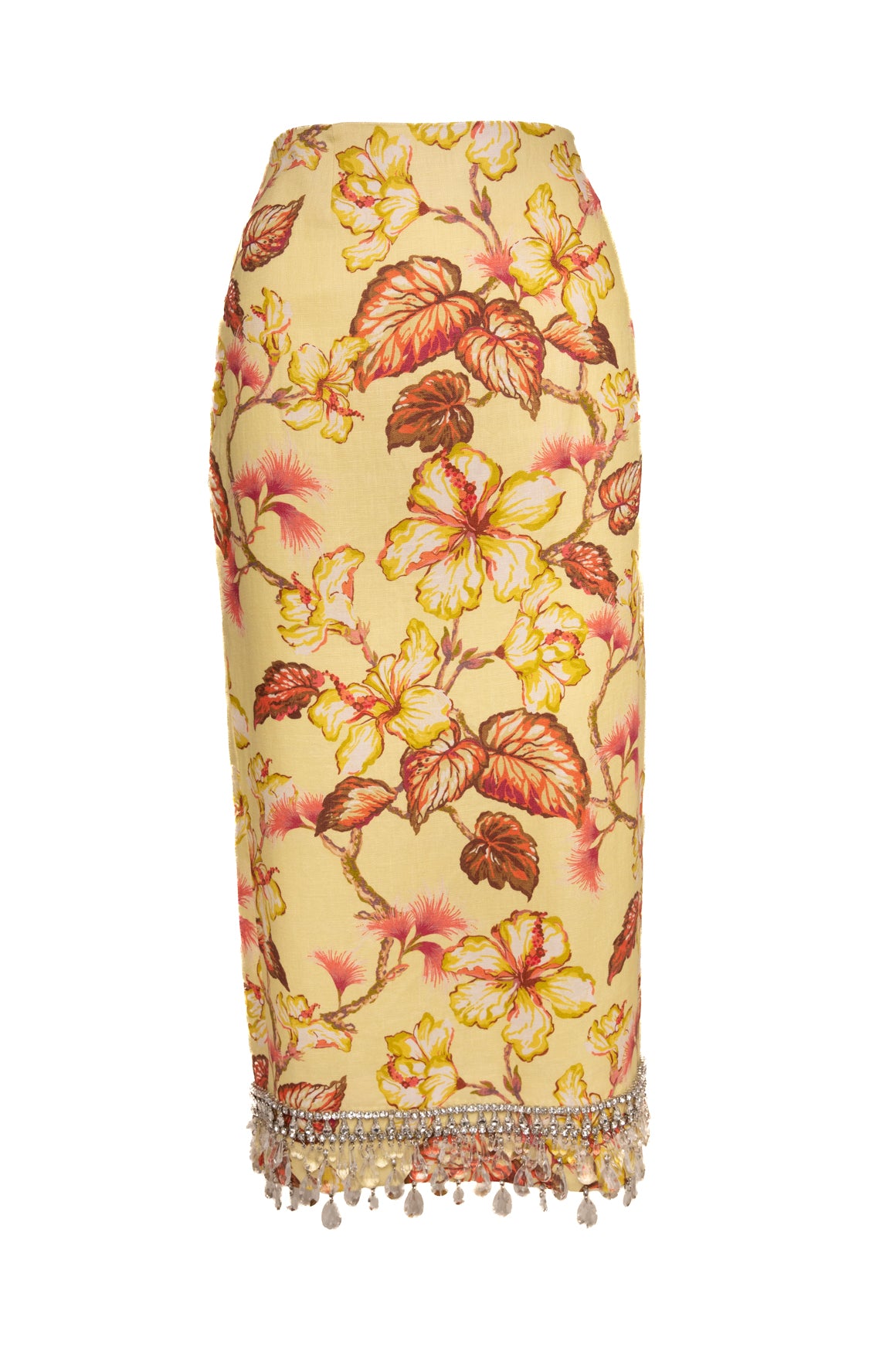ZIMMERMANN Yellow Floral Crystal Fringe Maxi Skirt (Sz. 2/S)