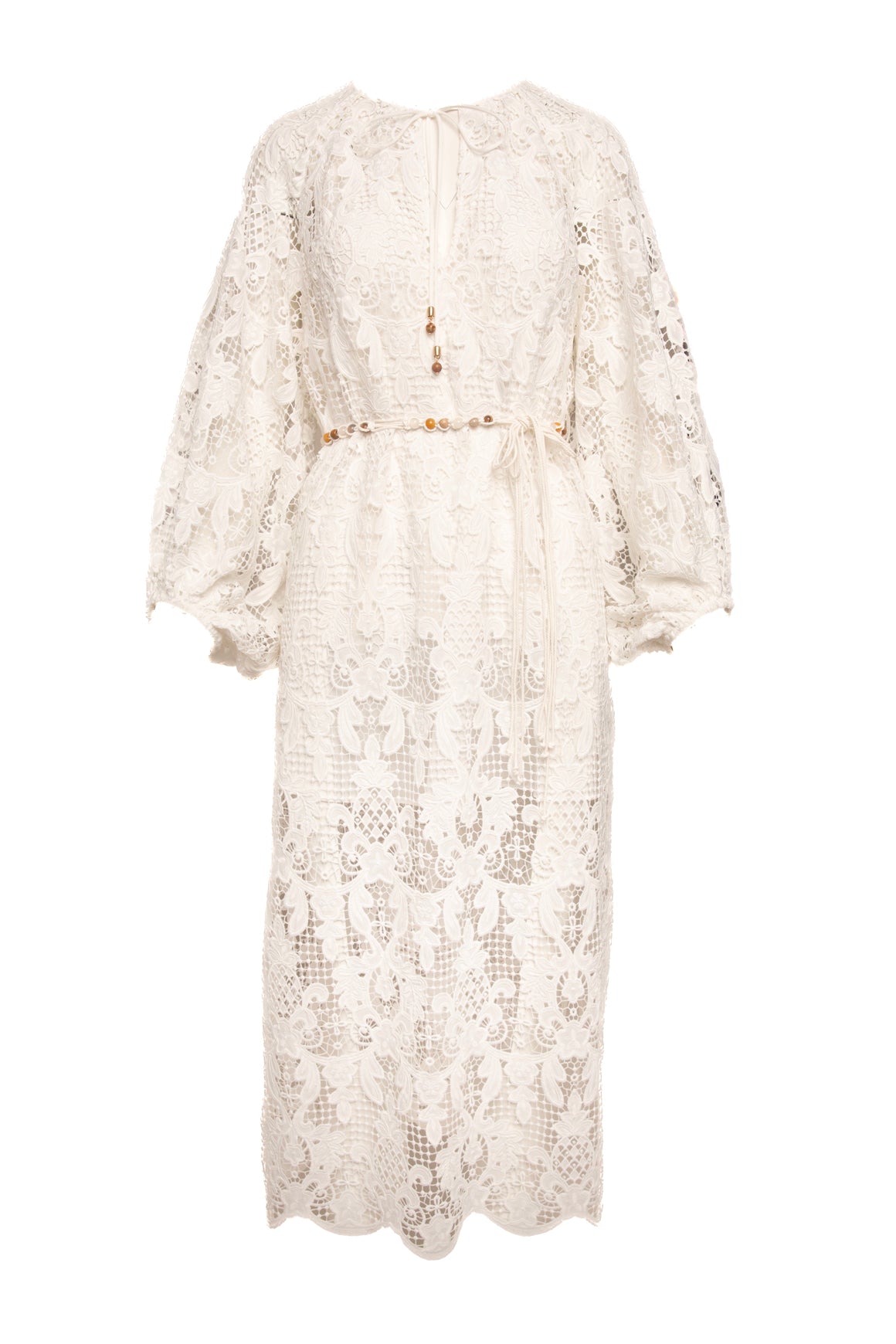 ZIMMERMANN White Crochet Lace Midi Dress (Sz. 1/S)
