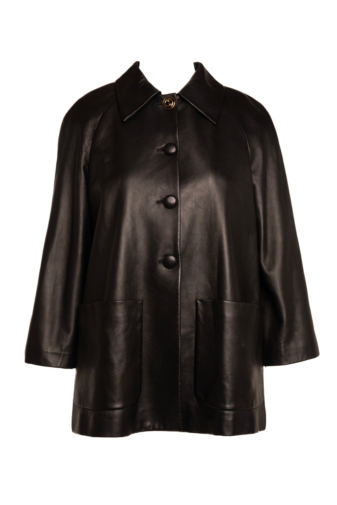 GUCCI Black Leather Button Front Jacket (Sz.44/8)