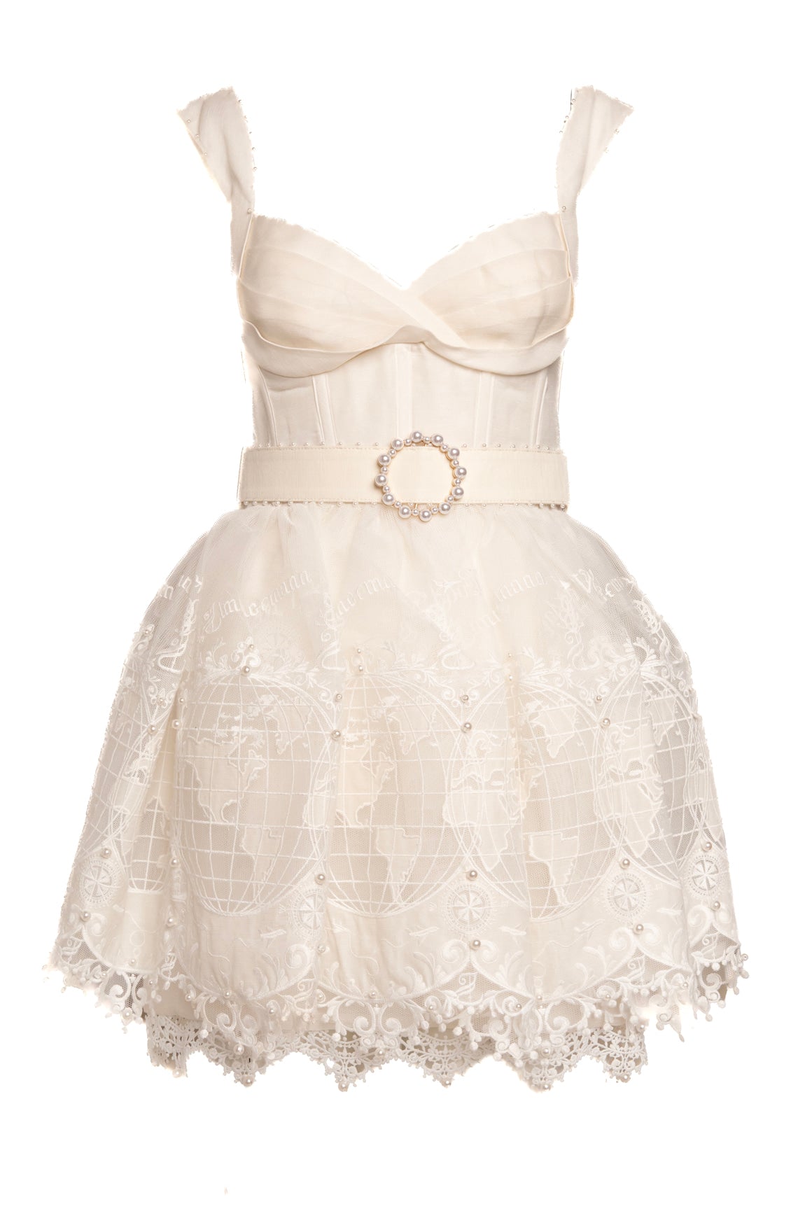 ZIMMERMAN White Pearl Embellished Tulle Mini Dress (Sz. 1)