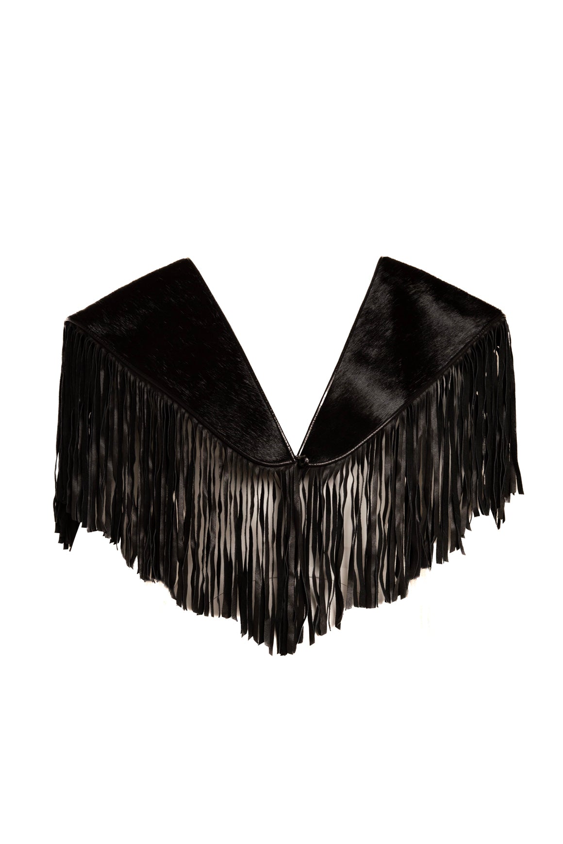 MANDANA Black Ponyhair Fringe Bolero (Sz. OS)