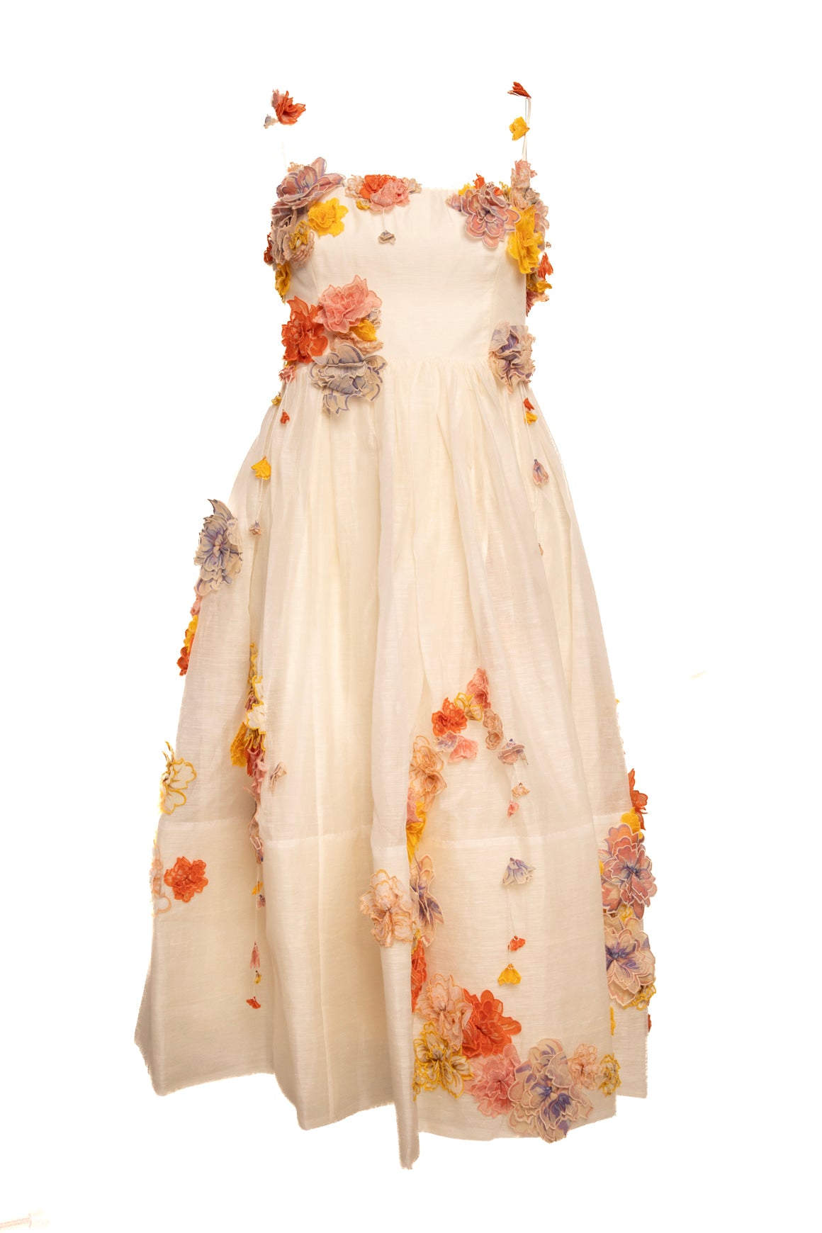 ZIMMERMAN Linen Floral Applique Midi Dress (Sz. 2/M)