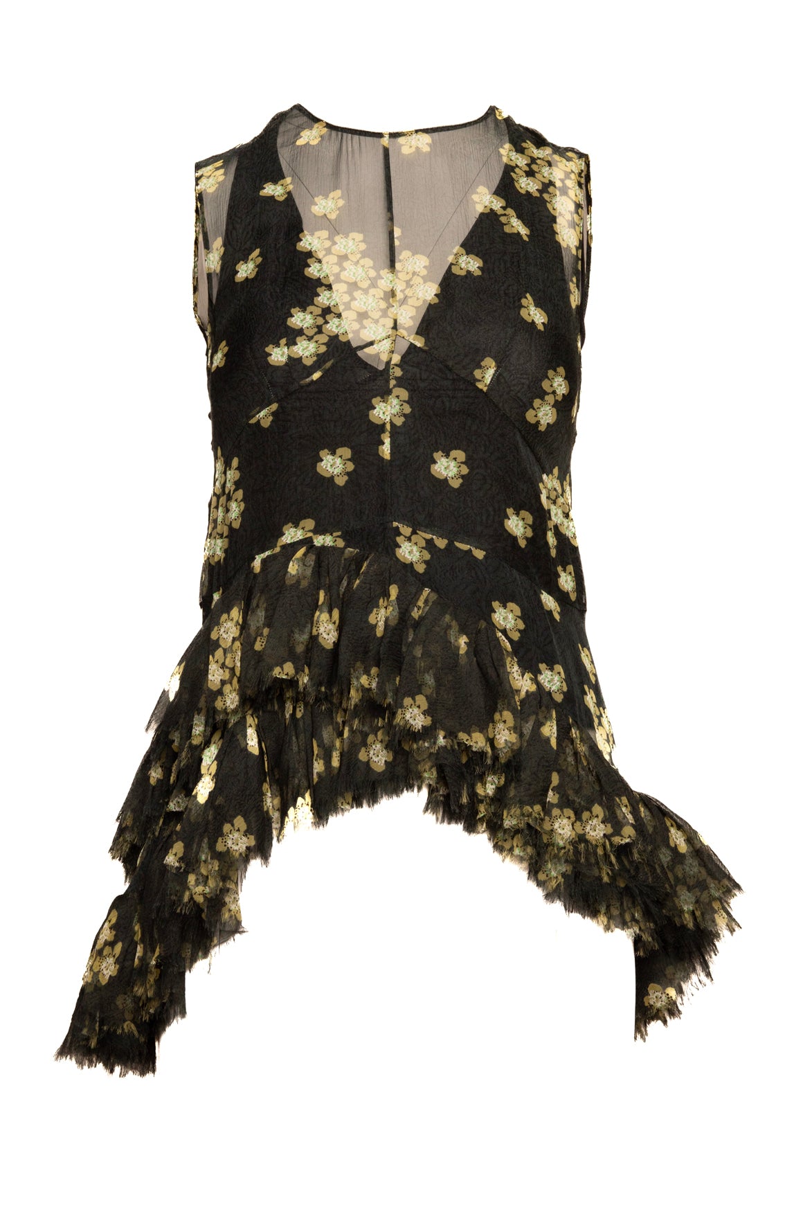 MARNI Floral Mesh Asymmetrical Ruffle Top (Sz. 38/2)