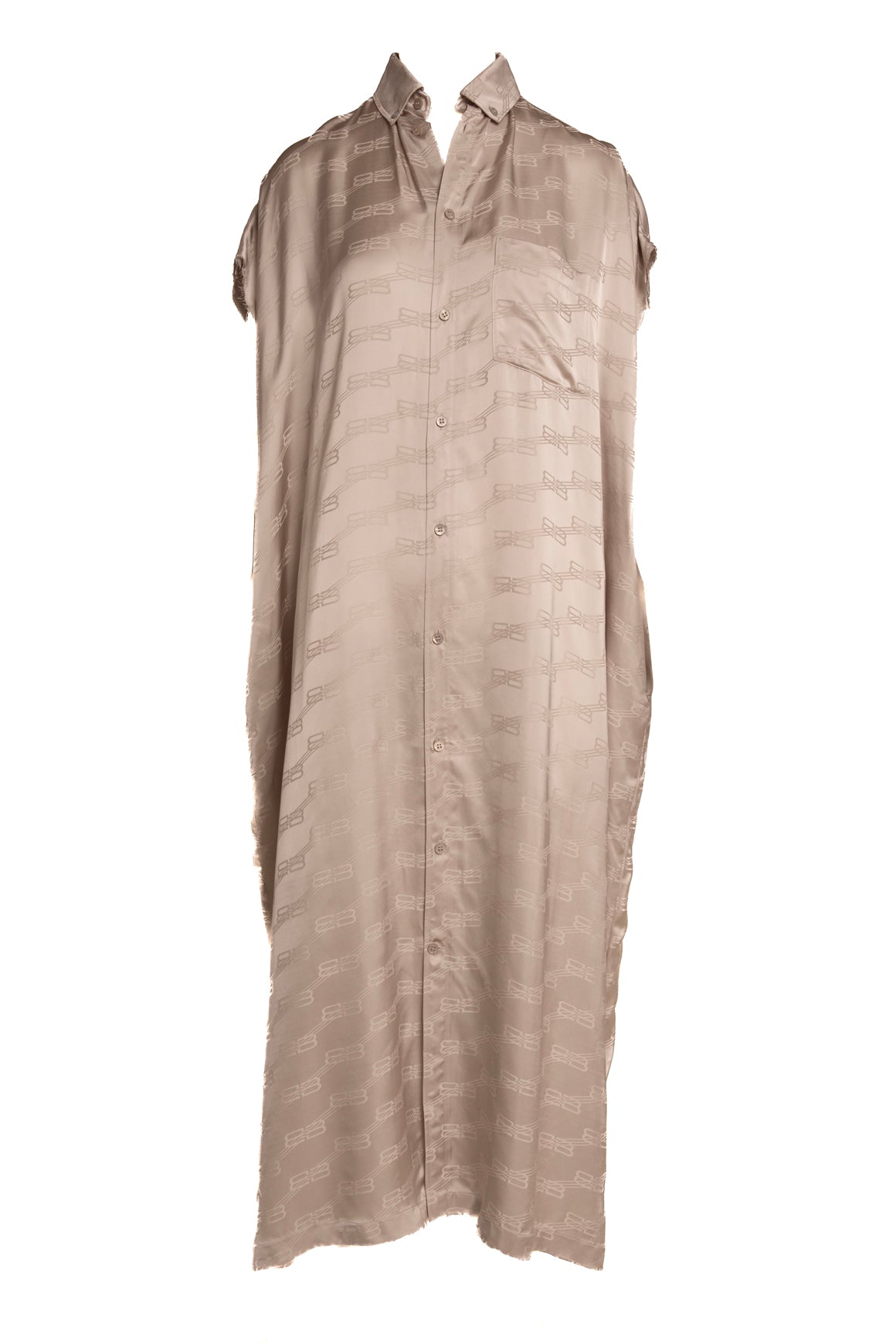 BALENCIAGA Grey Satin Logo Maxi Shirt Dress (Sz. 38/2)