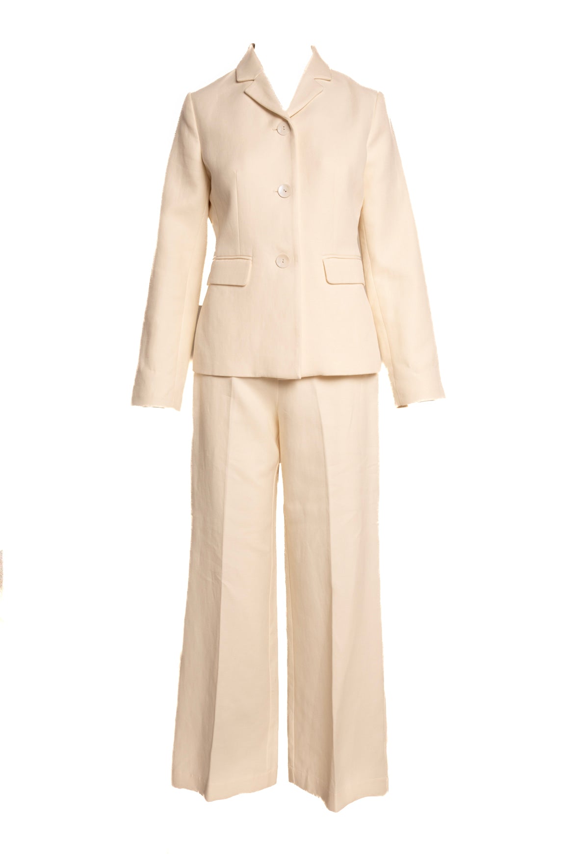 DOEN Cream Oversized Blazer & Flare Trousers Suit (Sz. M/6)