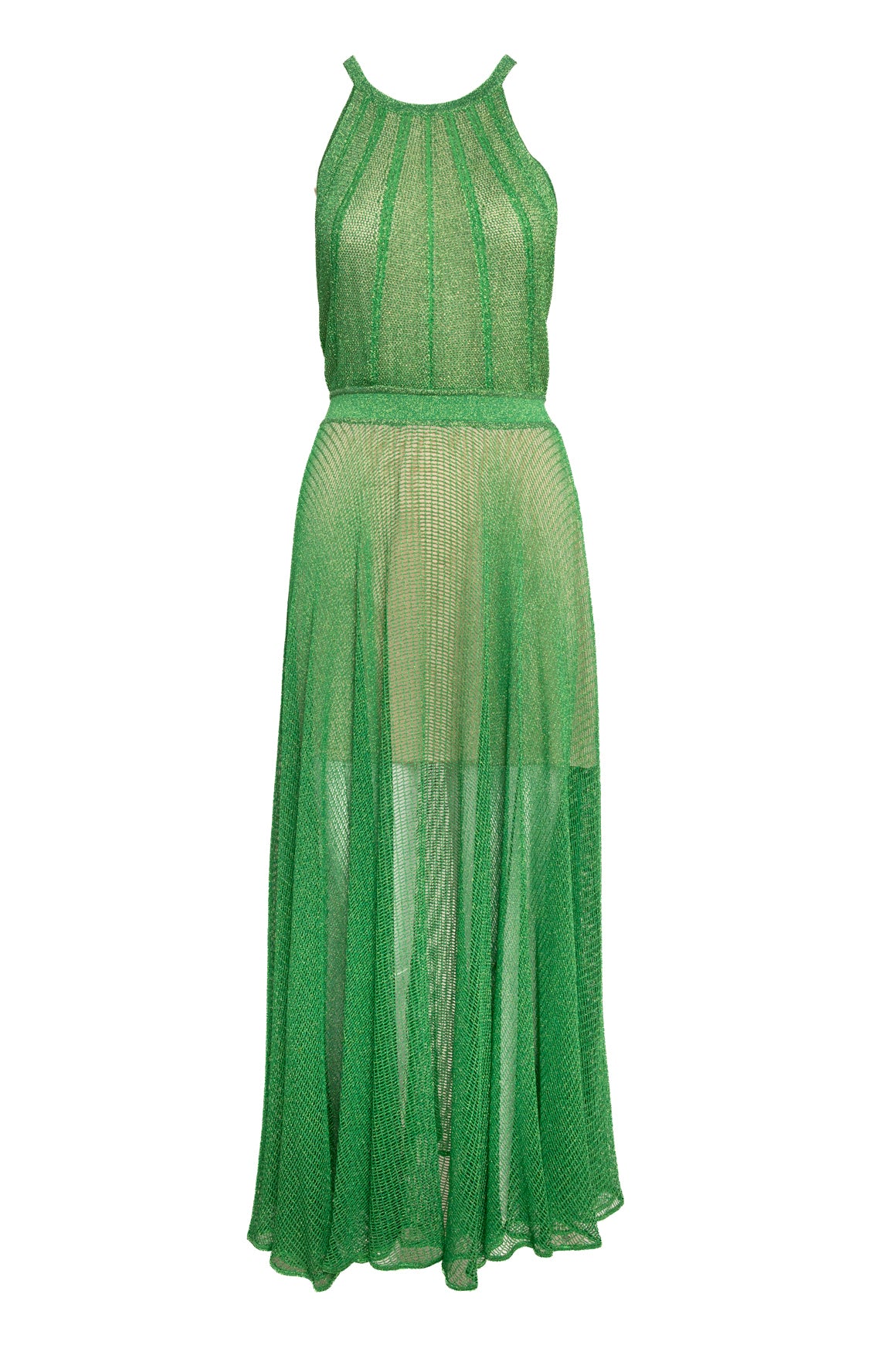 MISSONI Green Metallic Halter Maxi Dress (Sz. 42/6)