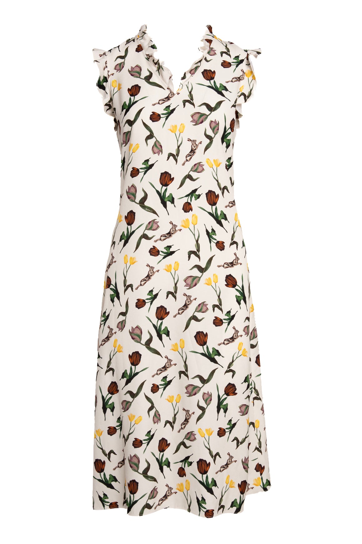 MARNI Floral Ruffle Shoulder Midi Dress (Sz. 38/2)