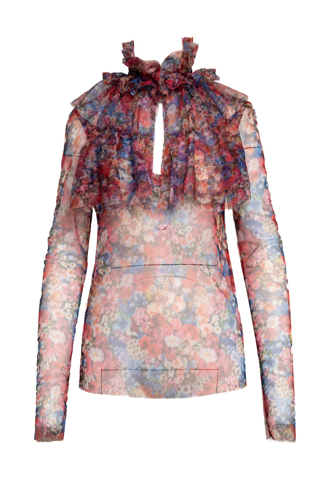 PHILOSOPHY Floral Mesh Ruffle Sheer Blouse (Sz. 4)