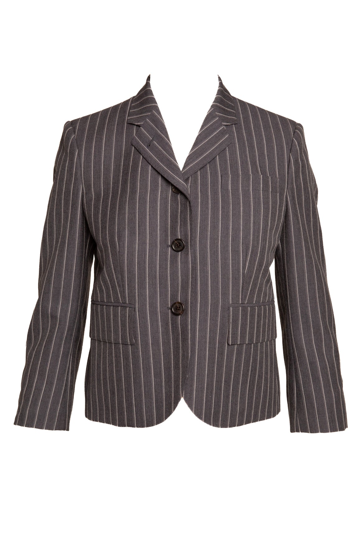 THOM BROWNE Grey Pinstripe Crop Blazer (Sz. 42/6)