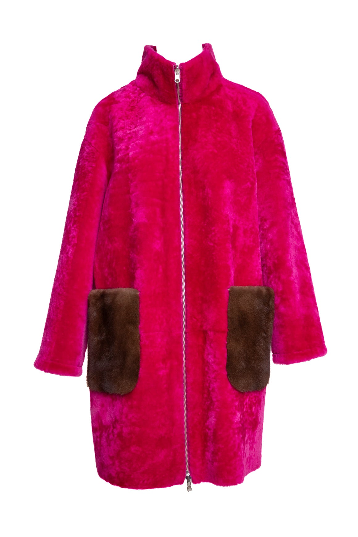 Pink Genuine Fur Mink Pocket Longline Coat (Sz. OS)
