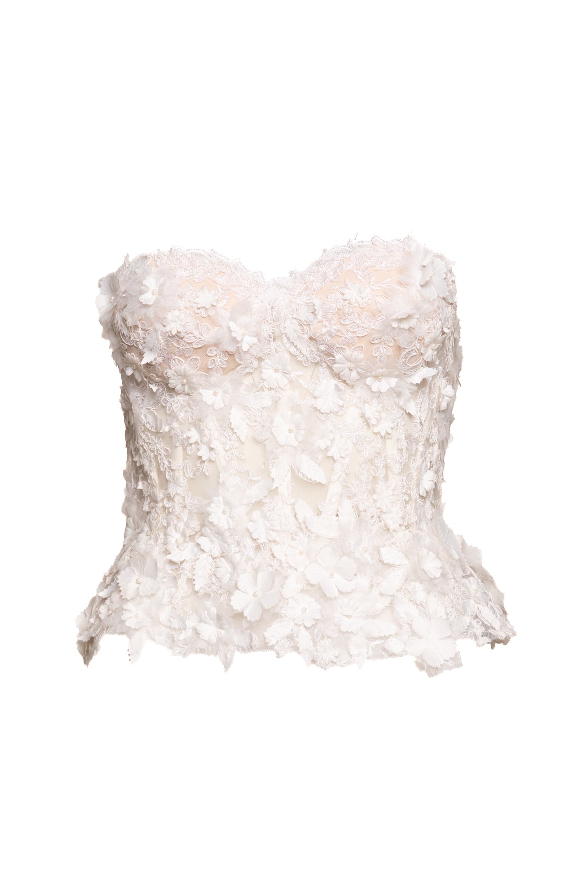 GEMY MAALOUF White Floral Applique Corset Bustier (Sz. 6)