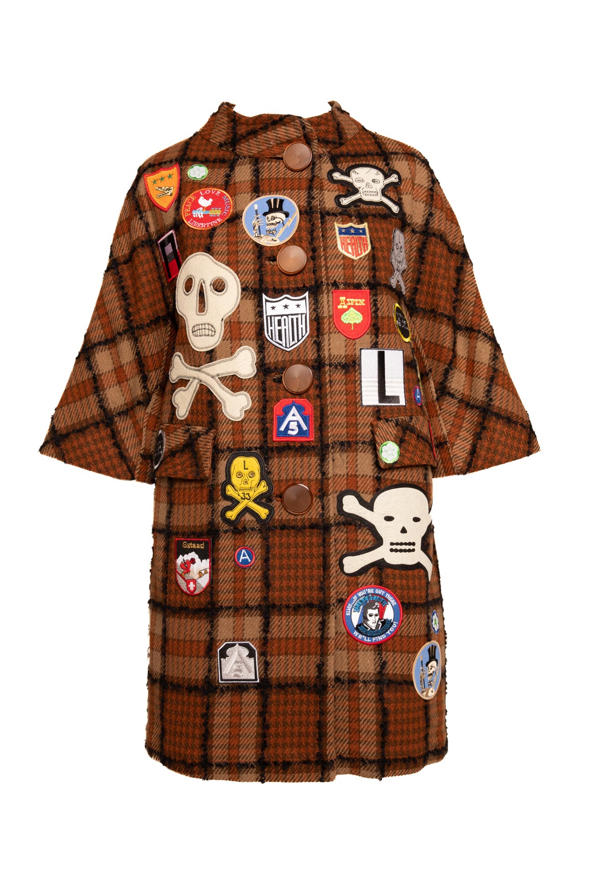 LIBERTINE Brown Plaid Patchwork Coat (Sz. S)