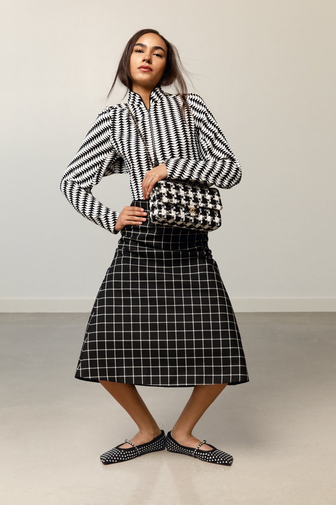 2019 CHANEL Houndstooth Tweed Small Classic Double Flap