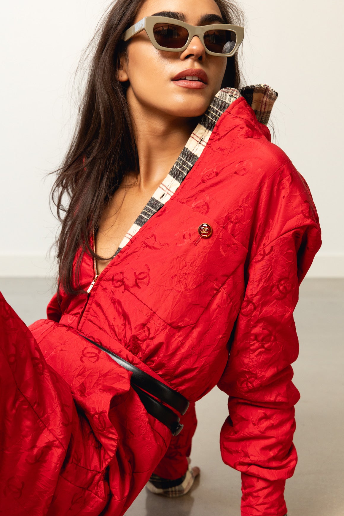 CHANEL 2023 Red CC Silk Ski Jumpsuit (Sz. 4)