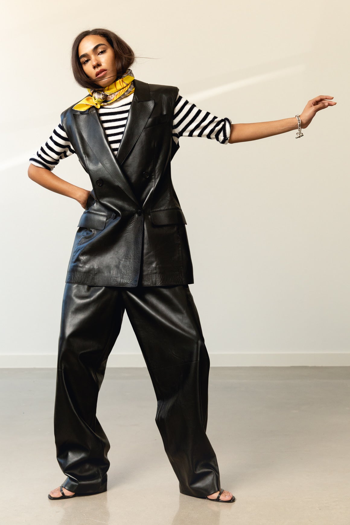 GIVENCHY Black Leather Vest & Trousers (Sz. 42/40)