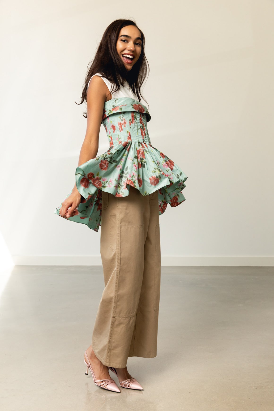 BROCK COLLECTION Floral Strapless Peplum Top (Sz. 38/4)