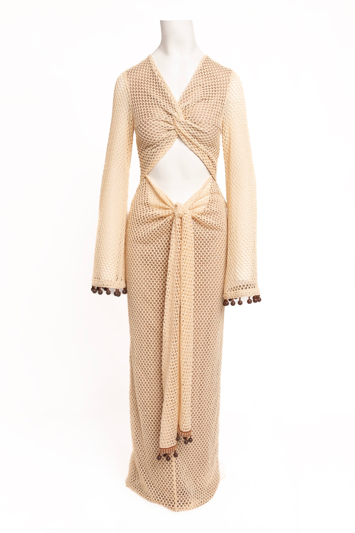 ANDREA IYAMAH Tan "Teri" Beaded Crochet Dress (Sz. S)