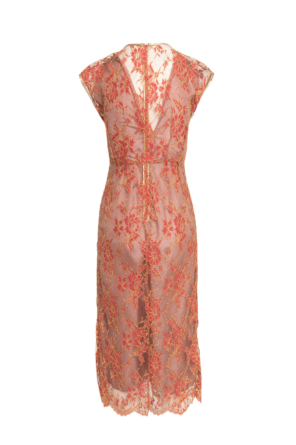 TOME Red & Yellow Floral Lace Midi Dress (Sz. XS)
