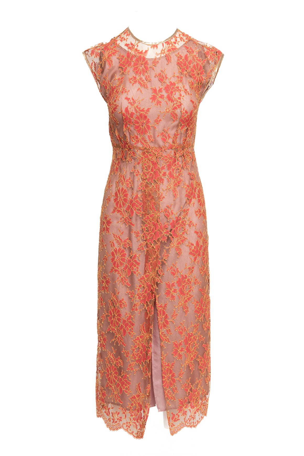 TOME Red & Yellow Floral Lace Midi Dress (Sz. XS)