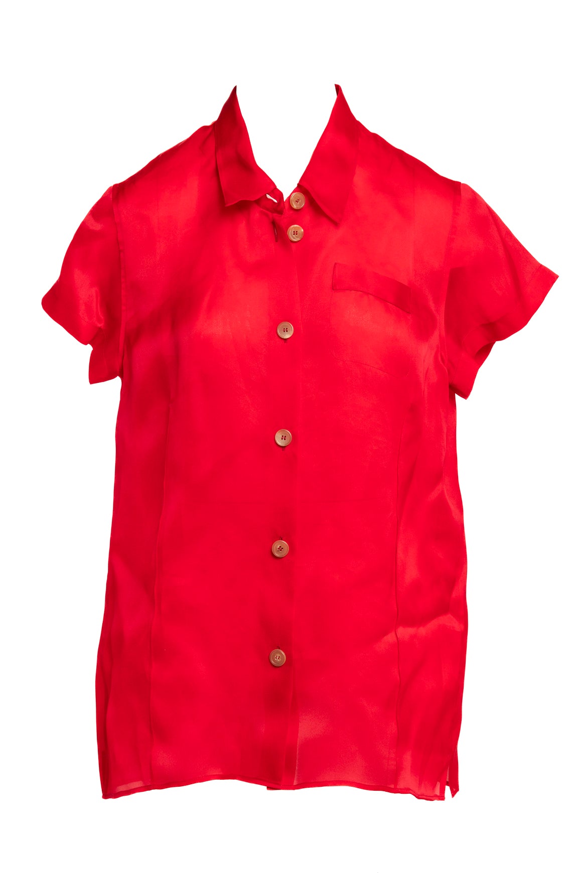 KHAITE Cherry Red Sheer Organza Button Down (Sz. M)