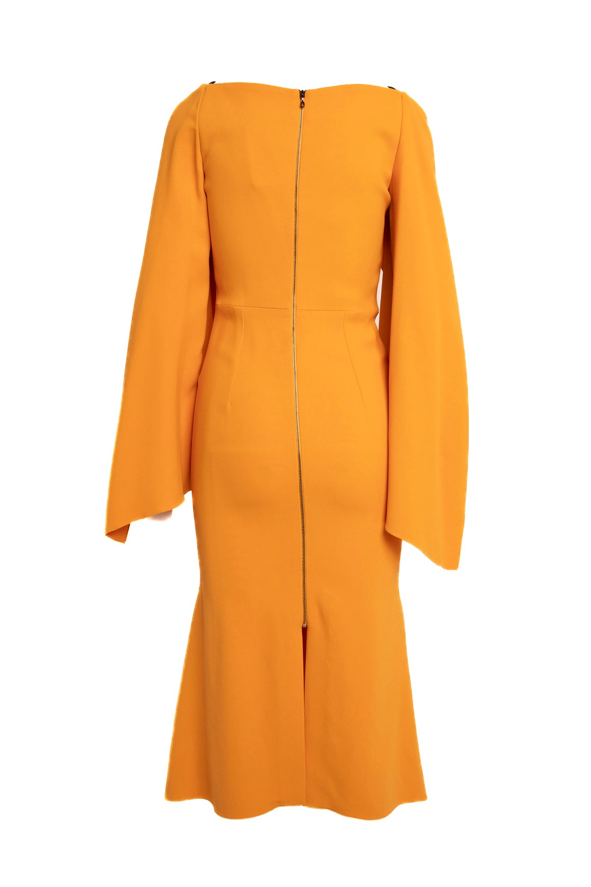 ROLAND MOURET Mustard Flare Cape Sleeve Dress (Sz. 6)