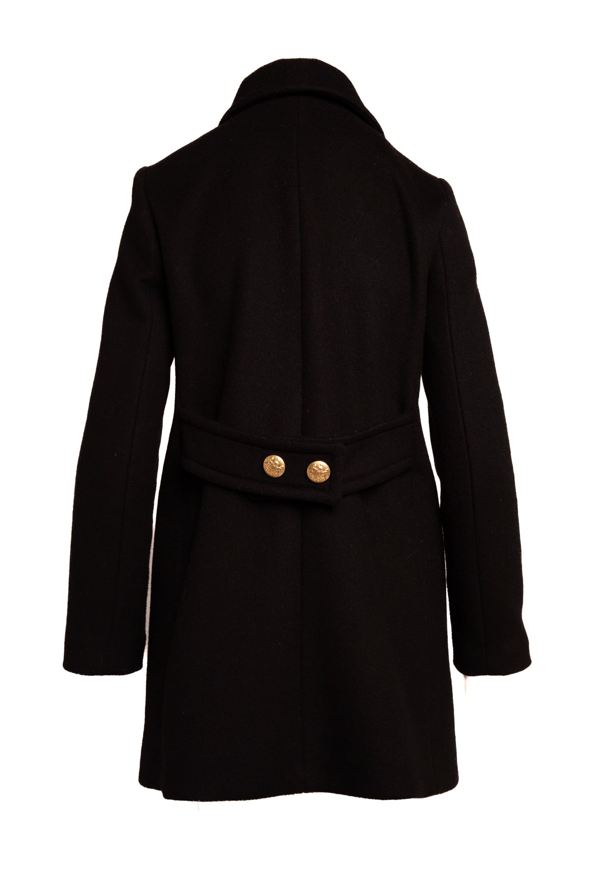 NILI LOTAN Black Wool Gold Double Breasted Longline Coat (Sz.S)