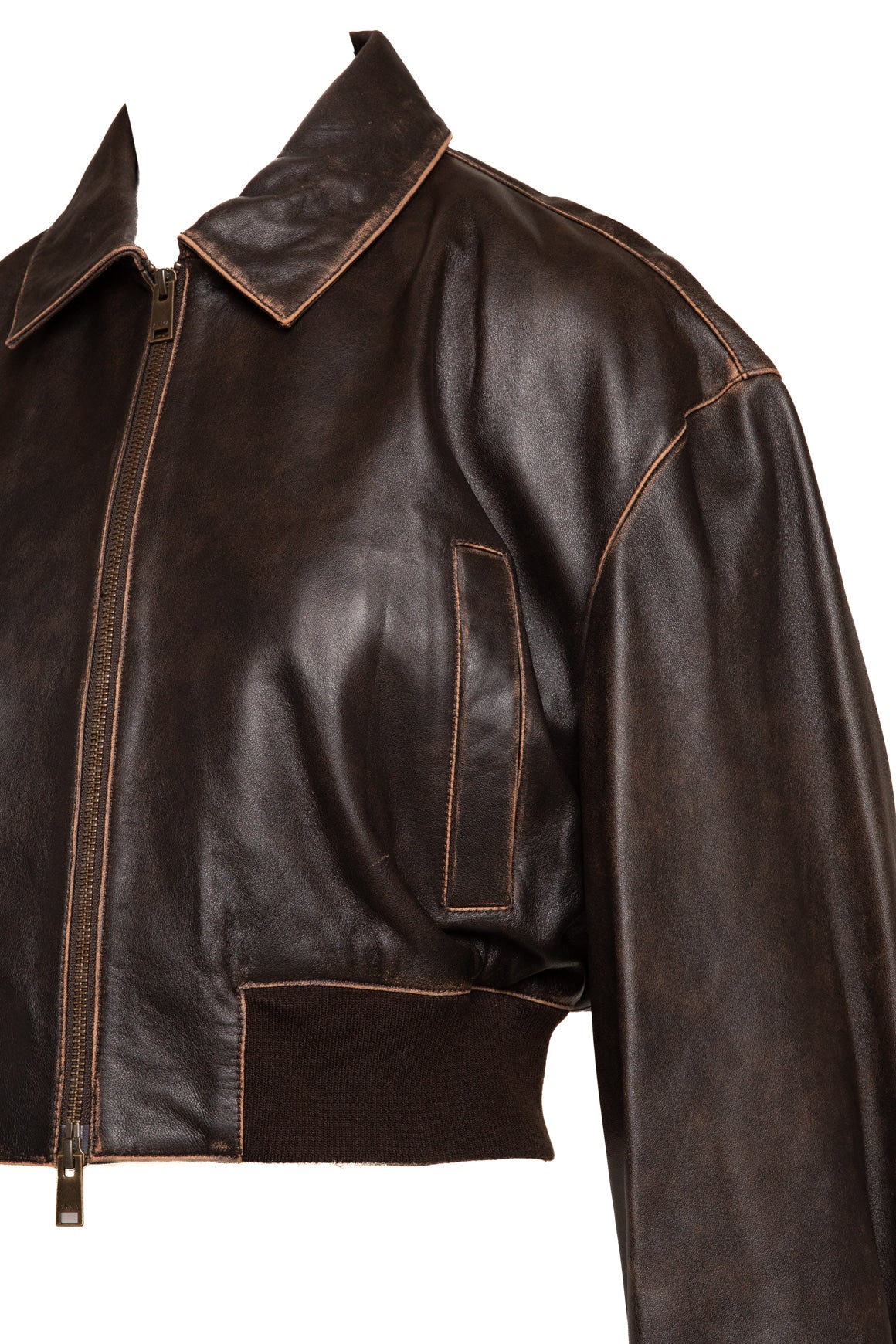 ARMA Brown Distressed Leather Crop Jacket (Sz. 6)