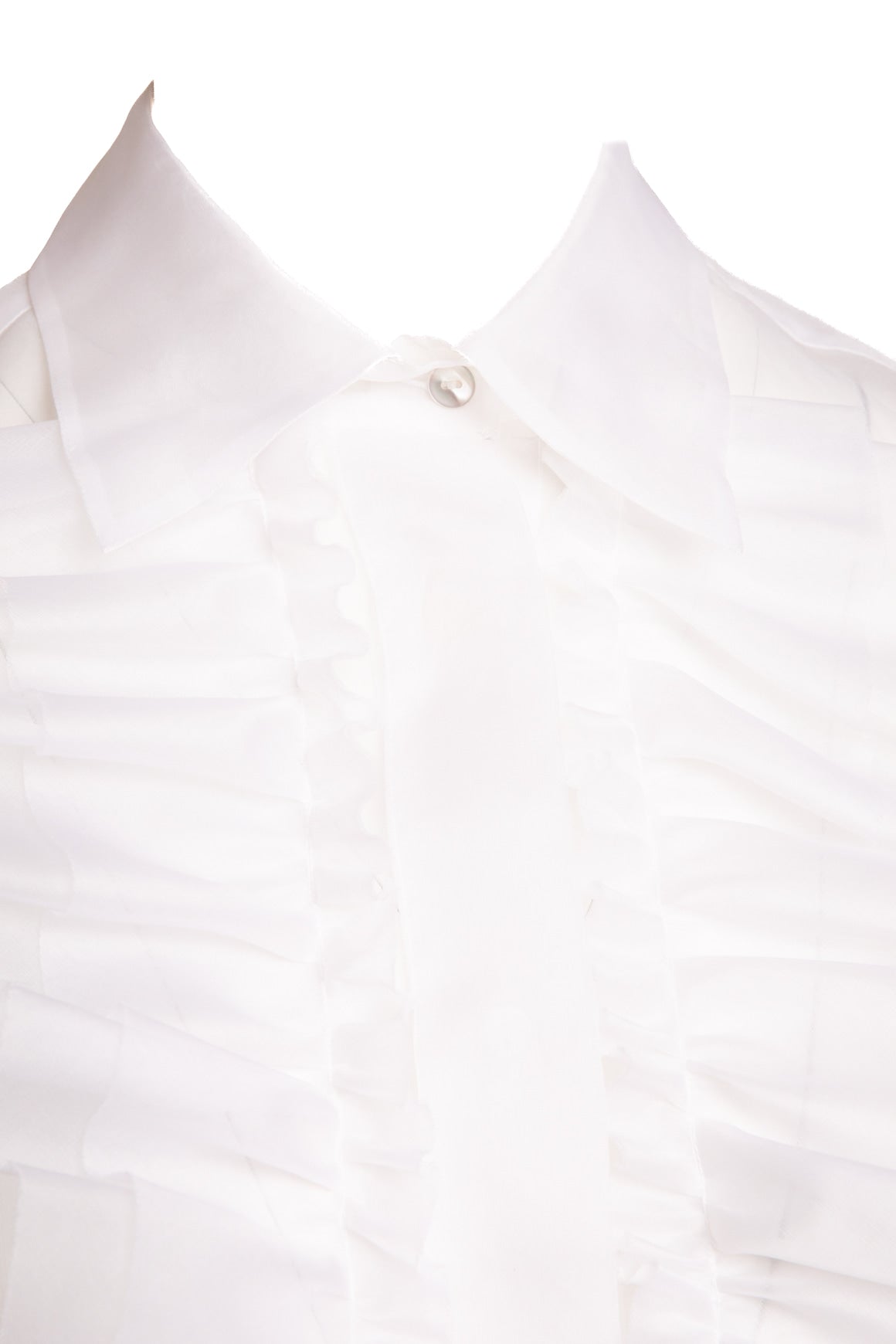 P.A.R.O.S.H. Wte Sheer Ruffle Tuxedo Blouse (Sz. XS)