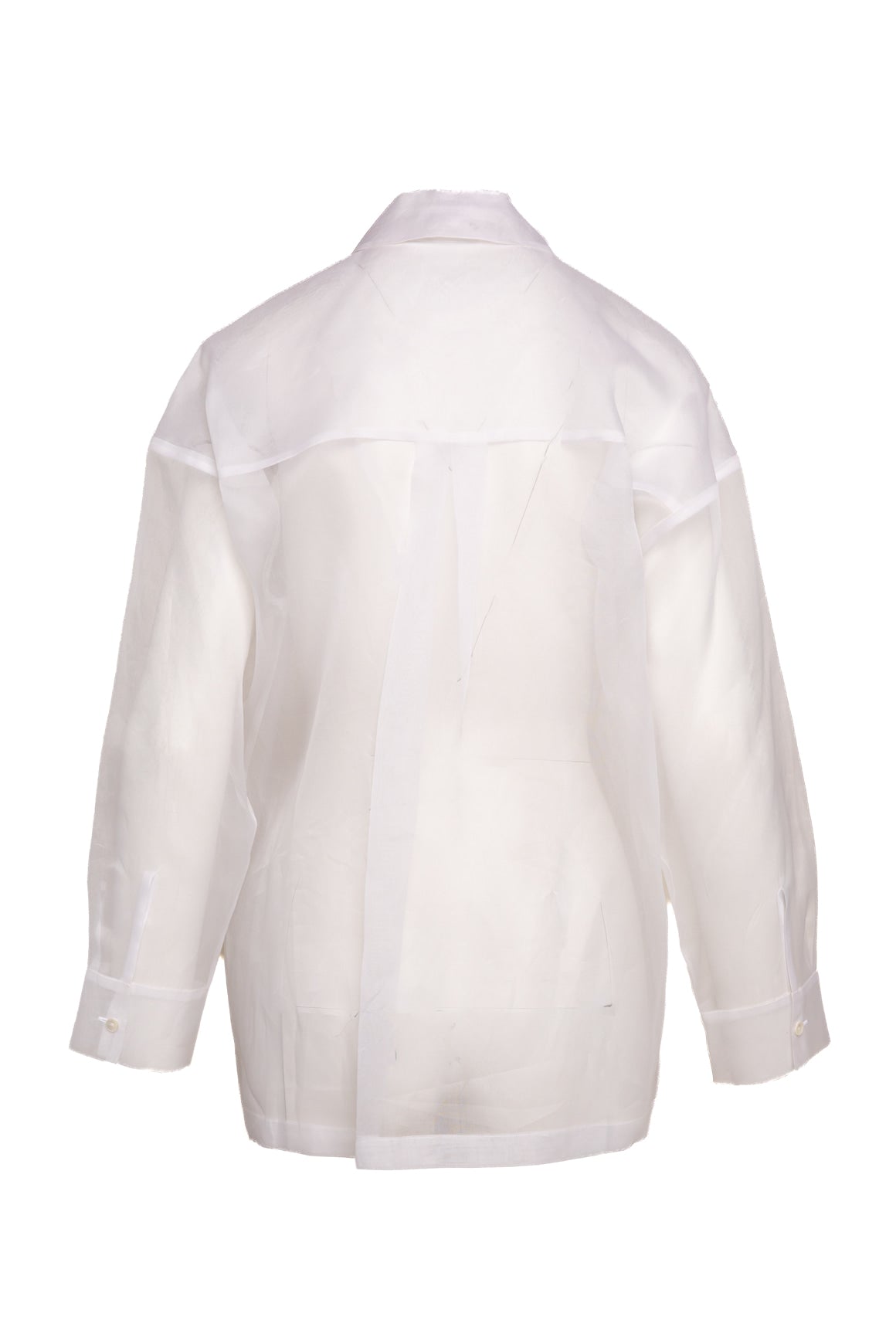 P.A.R.O.S.H. Wte Sheer Ruffle Tuxedo Blouse (Sz. XS)