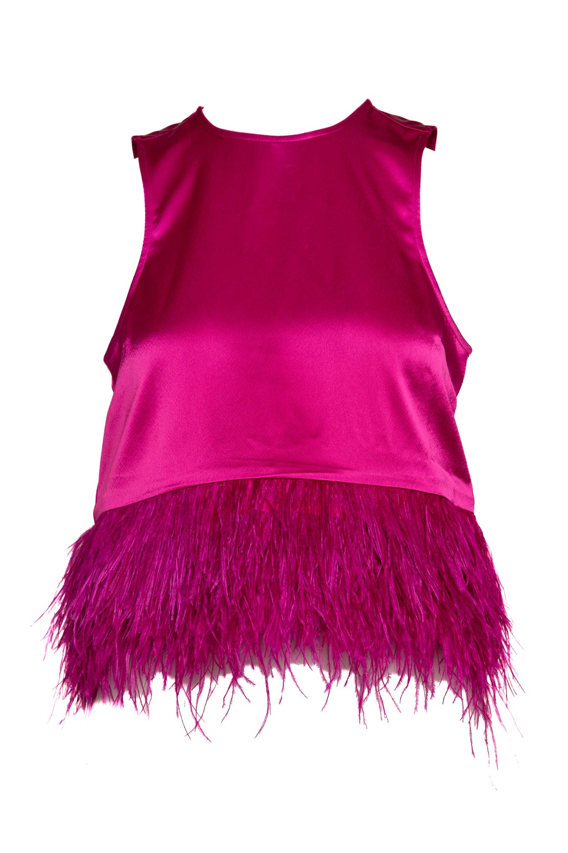 CINQ A SEPT Magenta Feather Trim Tank (Sz. XS)