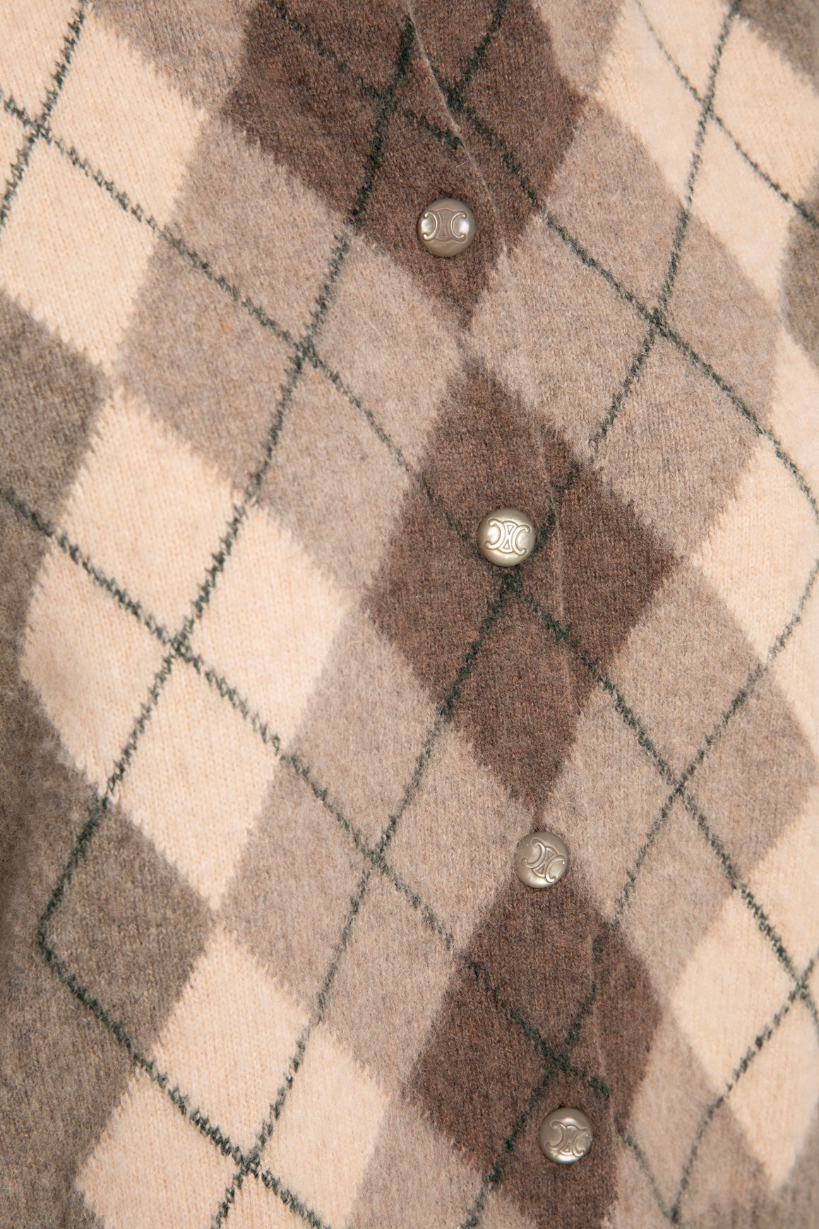 CELINE Grey Argyle Cardigan Sweater (Sz.L)