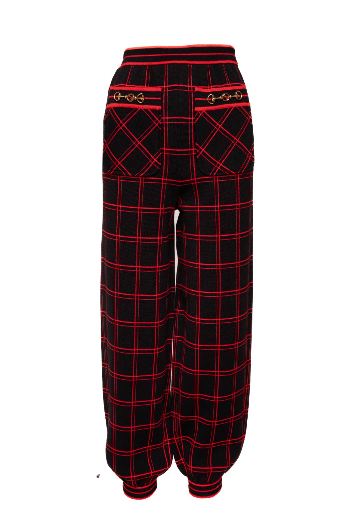GUCCI Black & Red Grid Pattern Cuffed Ankle Knit Pant (Sz. XS)