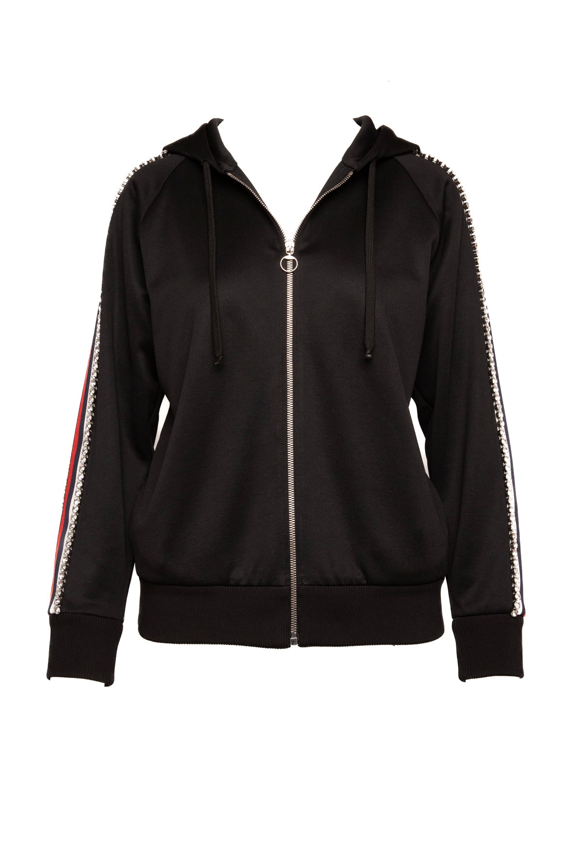 黒のタイトリスト刺繍ジップアップジャケット GUCCI Blk Rhinestone Detail Zip-Up Sporty Jacket (Sz. XS