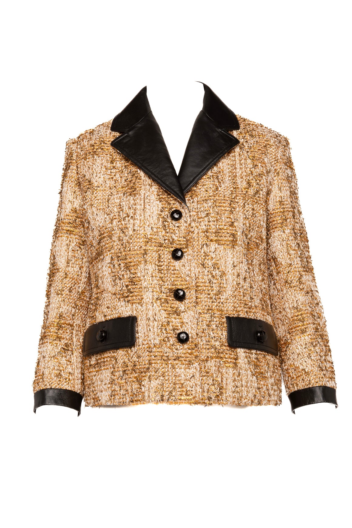 GUCCI Gold Tweed Leather Trim Blazer (Sz. 6)