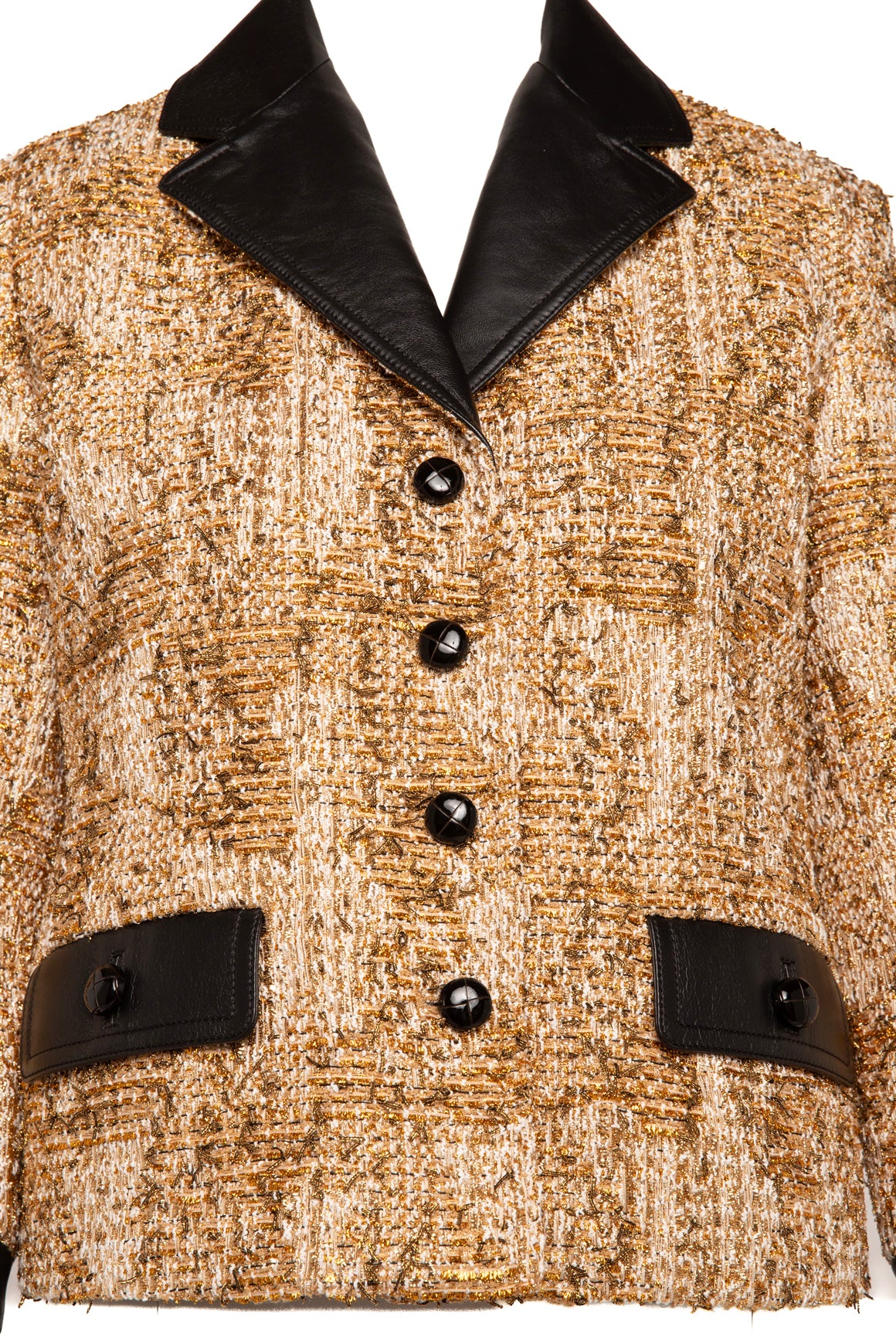GUCCI Gold Tweed Leather Trim Blazer (Sz. 6)