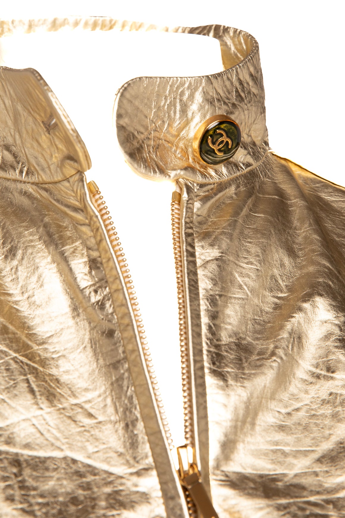 CHANEL Gold Leather Monte Carlo Bomber Jacket (Sz. XS)