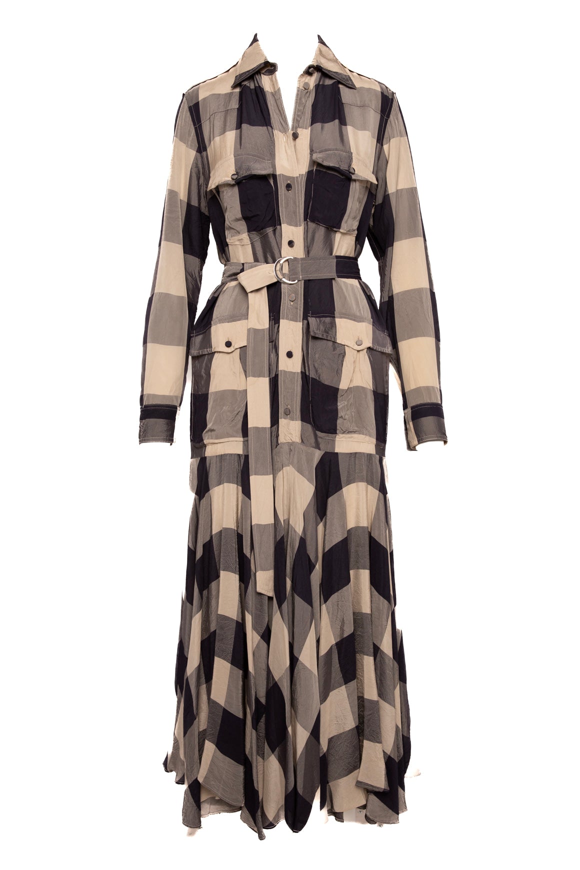 KHAITE Plaid Silk Belted Maxi Dress (Sz. S)