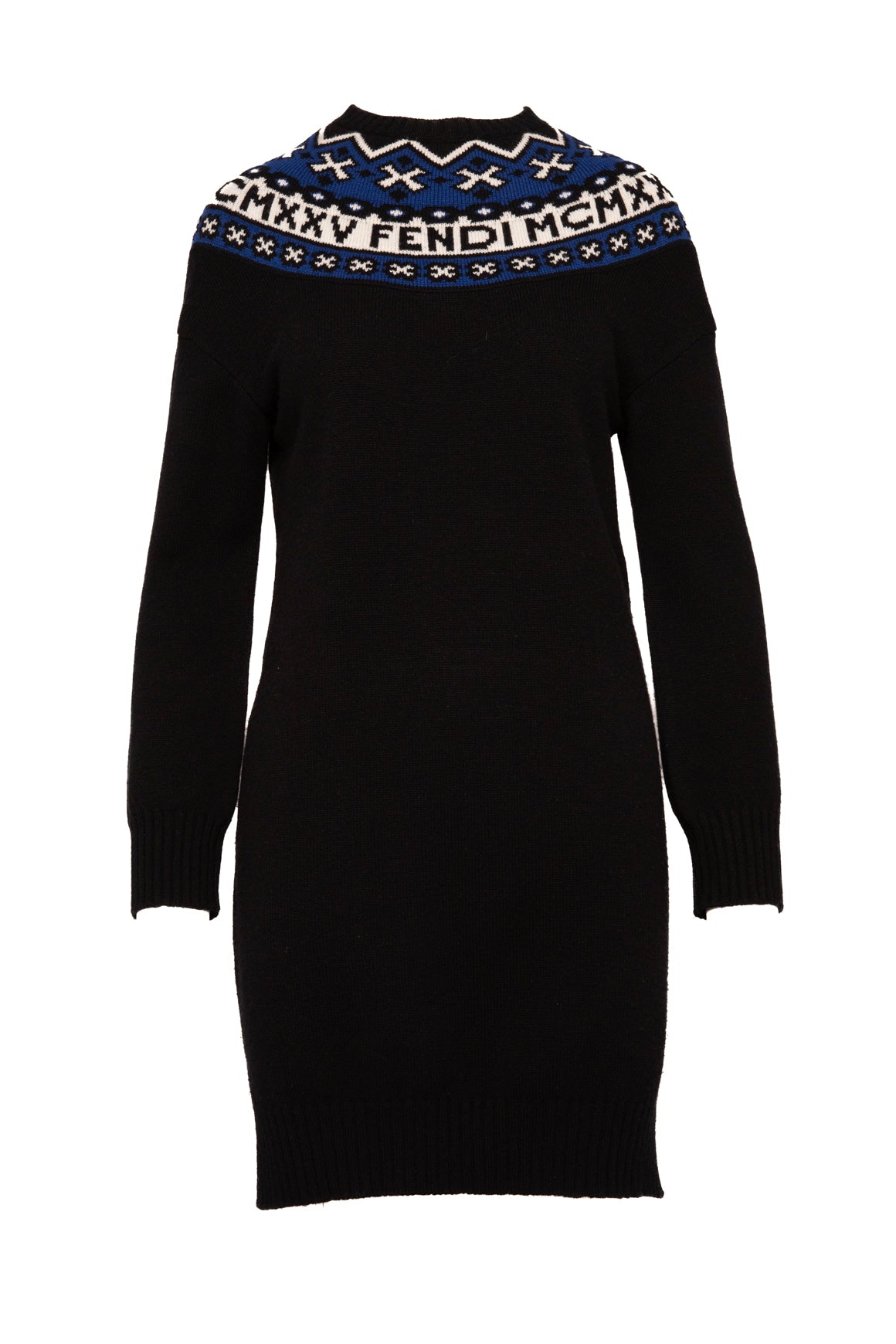 FENDI Black & Blue Long Sleeve Logo Sweater Mini Dress (Sz. XS)