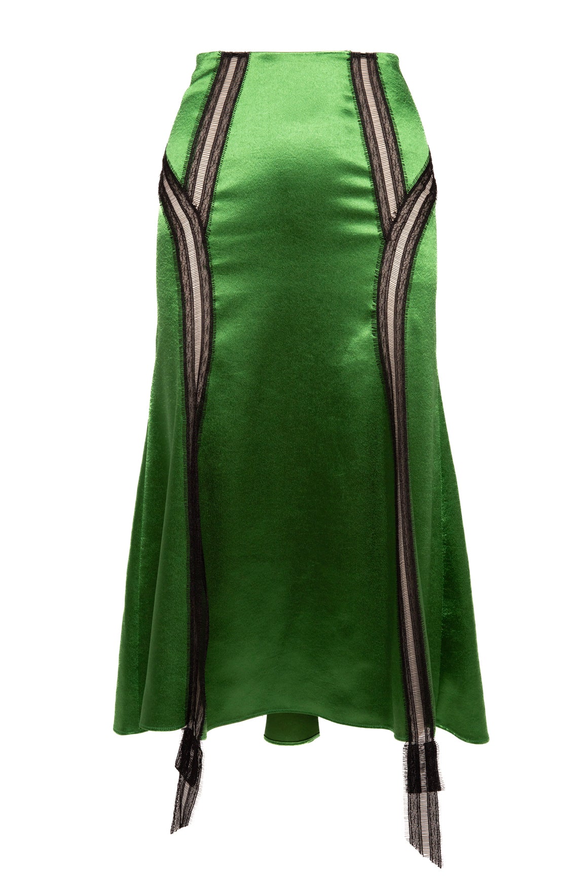 ROCHAS Green Satin and Lace Skirt (Sz. S)
