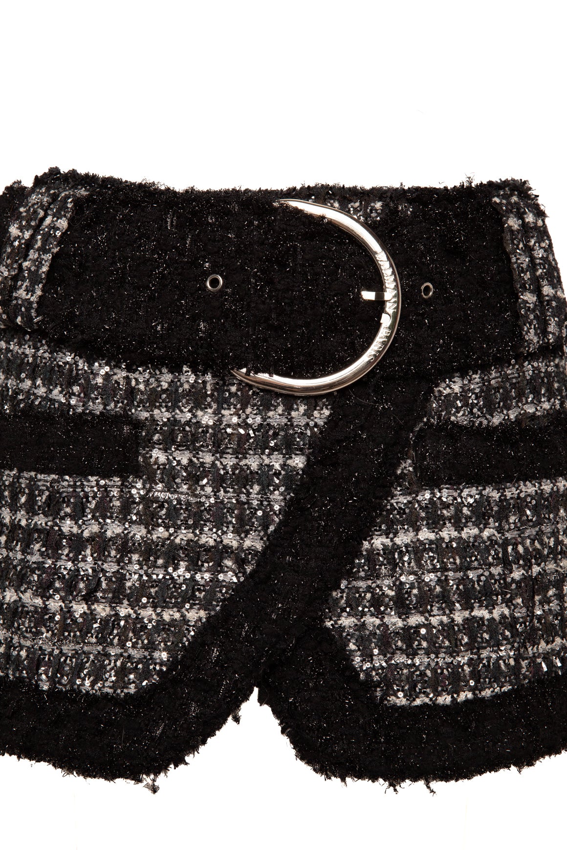 BALMAIN Black/Silver Tweed Belted Mini Skirt (Sz. S)