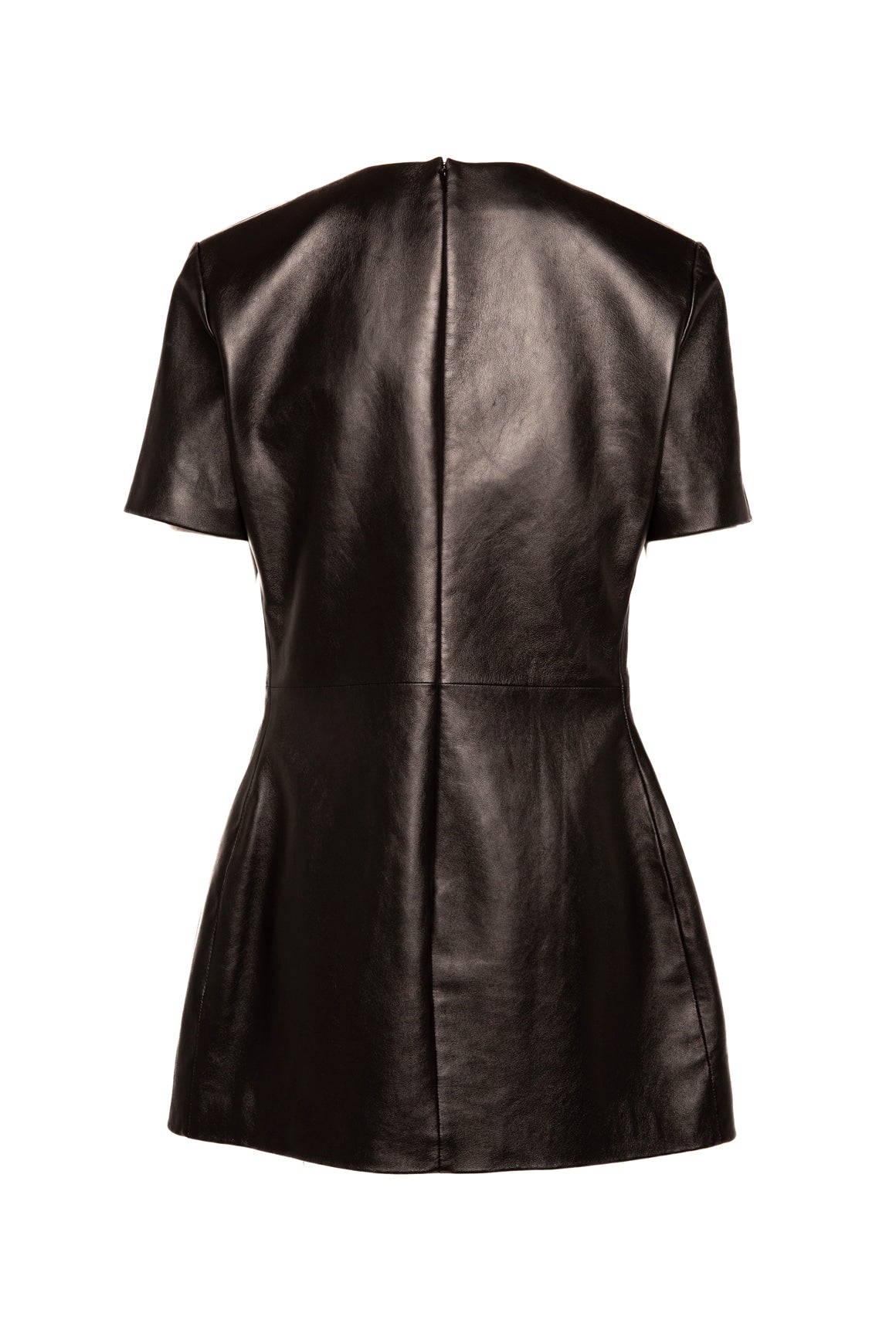 SAINT LAURENT Black Leather Mini Dress (Sz. 46/10)