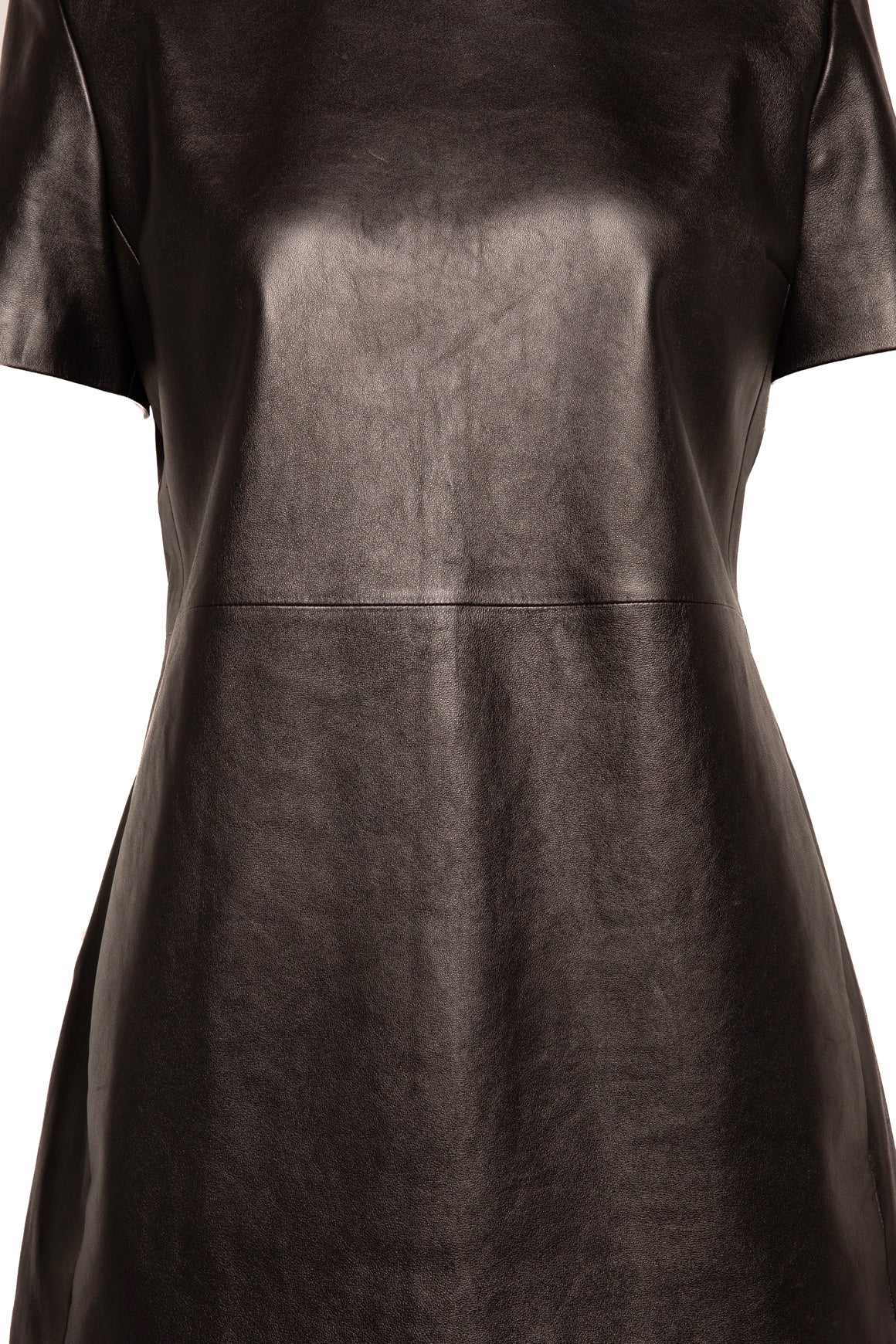 SAINT LAURENT Black Leather Mini Dress (Sz. 46/10)