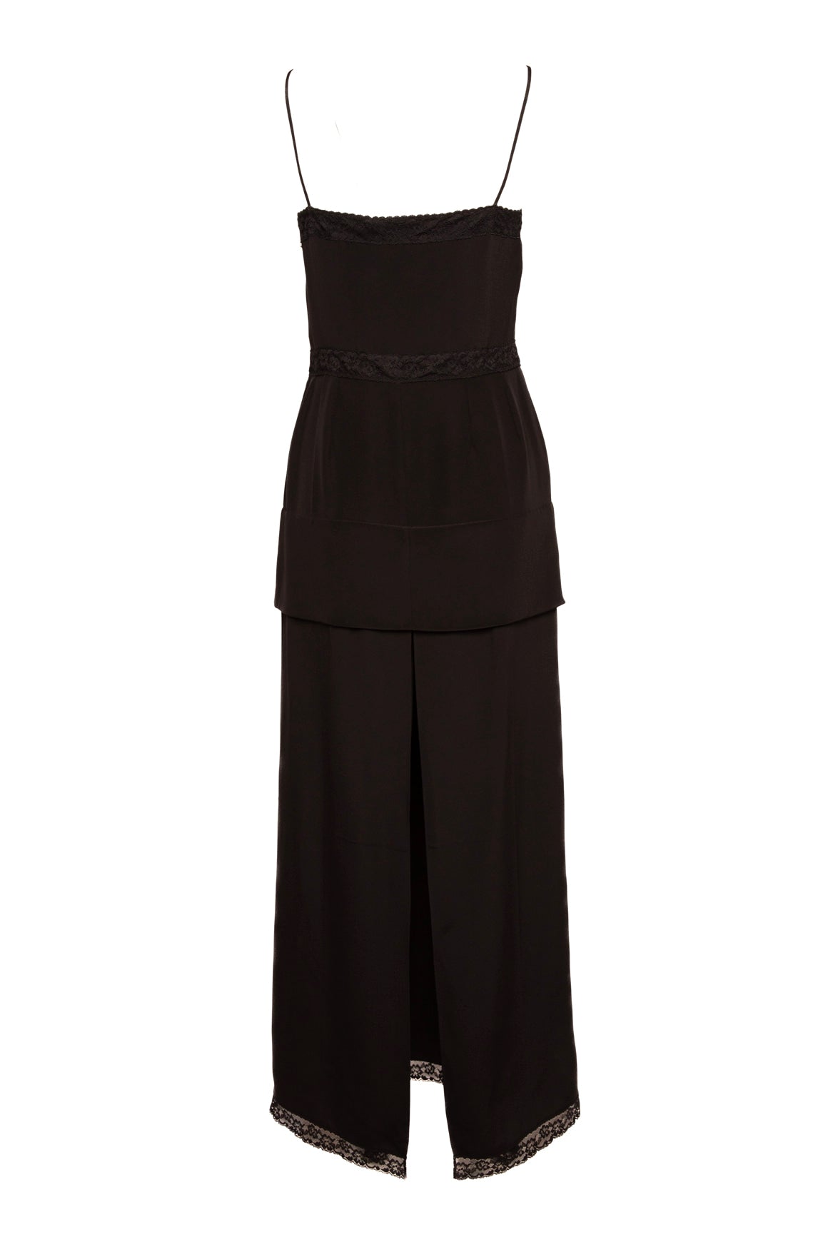 GUCCI Black Silk Lace Detail Back Split Maxi Dress (Sz. 8)