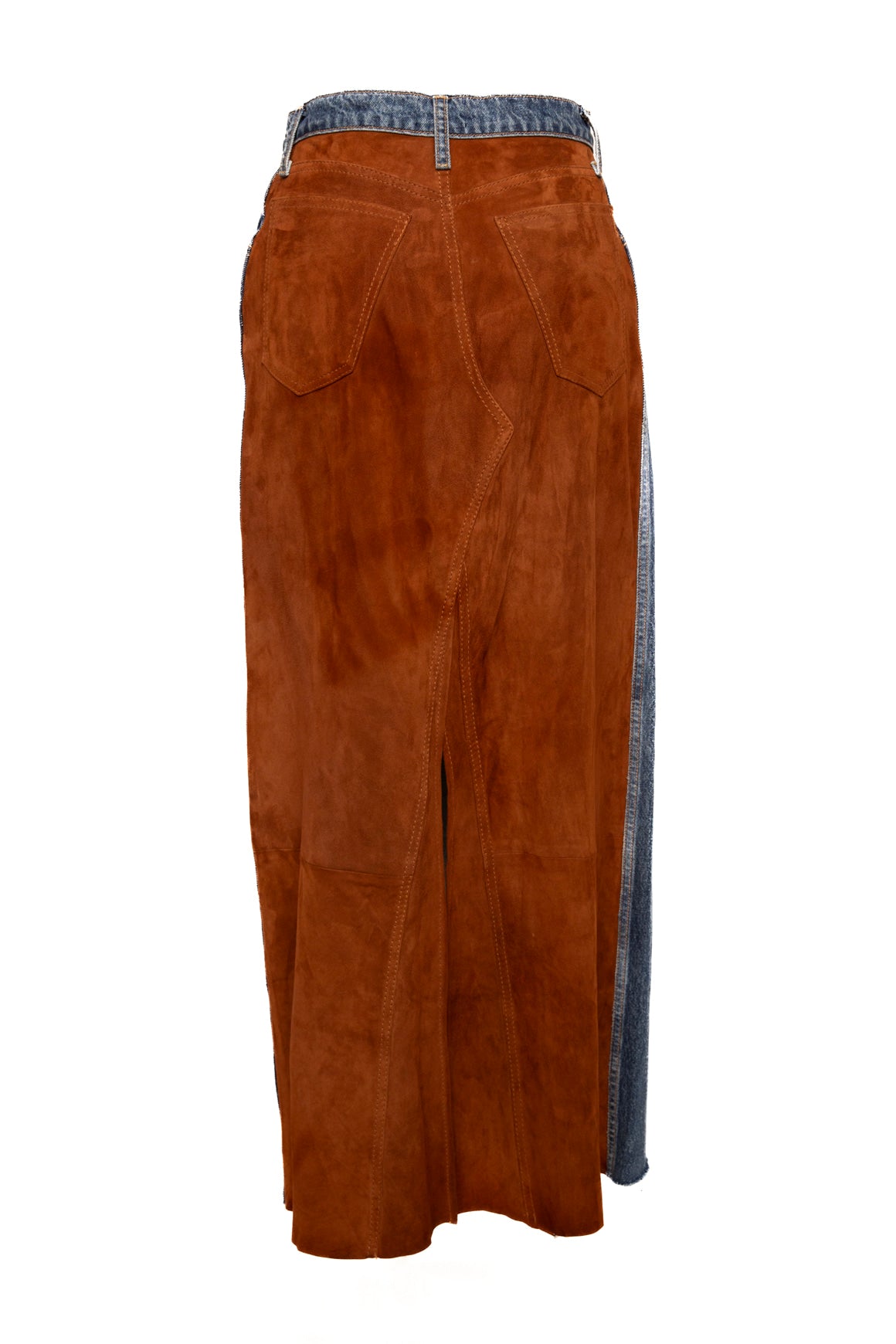 KHAITE Denim + Suede Skirt (Sz. 27)