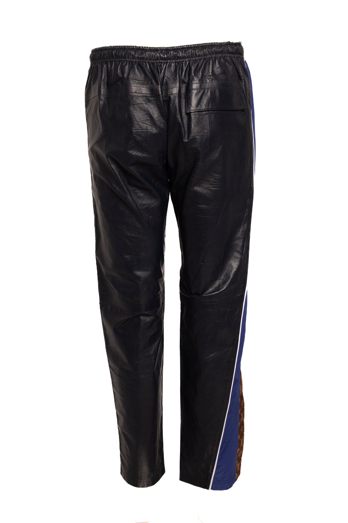 LOUIS VUITTON Navy Leather & Monogram Stripe Accent Joggers (Sz.S)