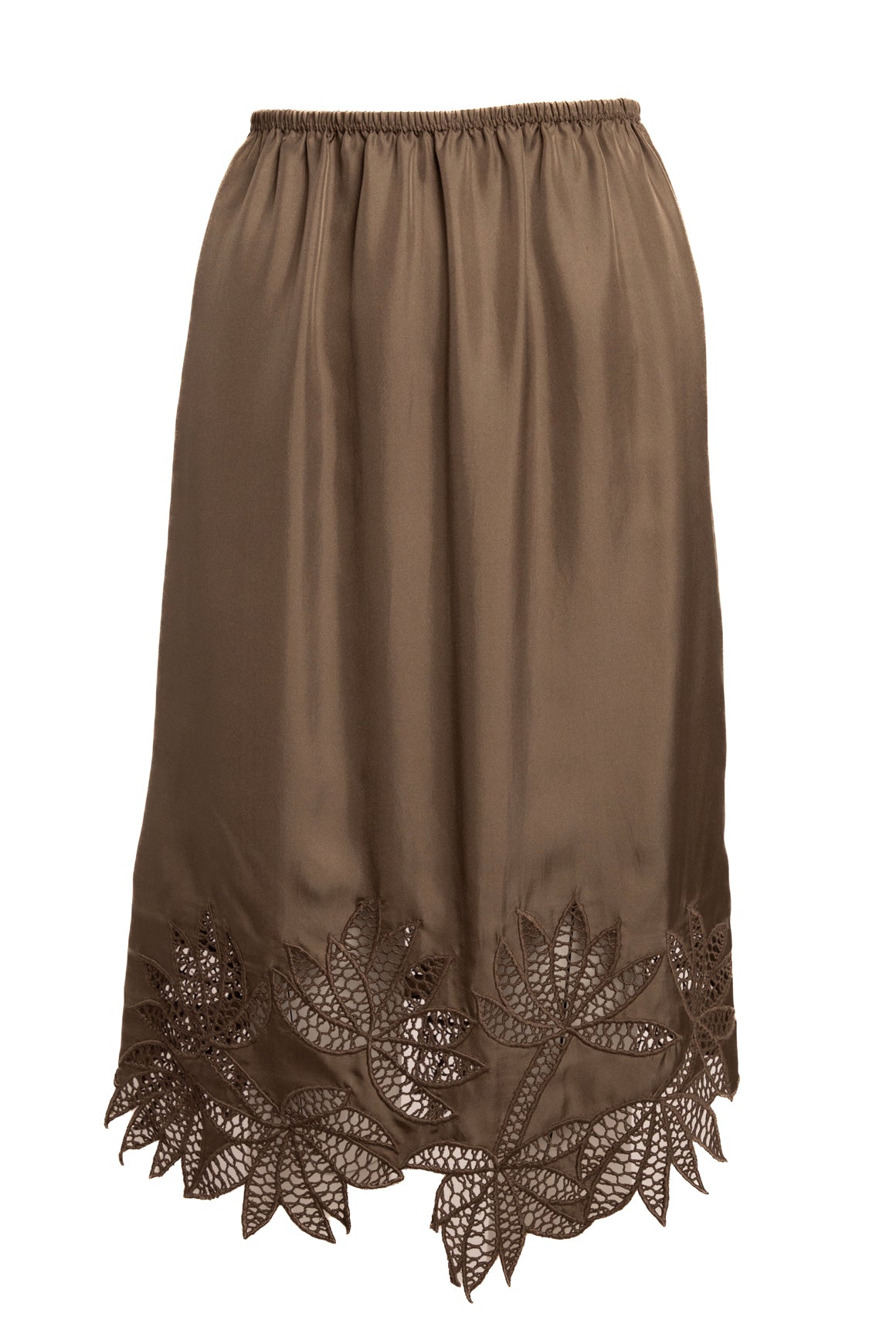 DIOTIMA Olive Silk Crochet Detail Midi Skirt (Sz.1)