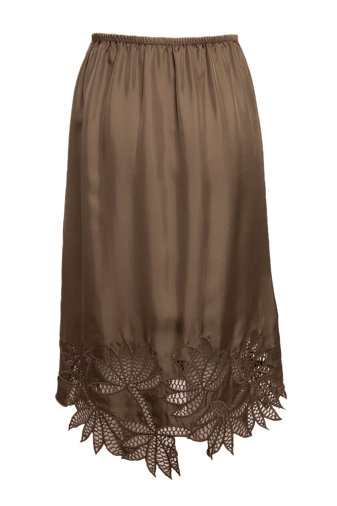 DIOTIMA Olive Silk Crochet Detail Midi Skirt (Sz.1)