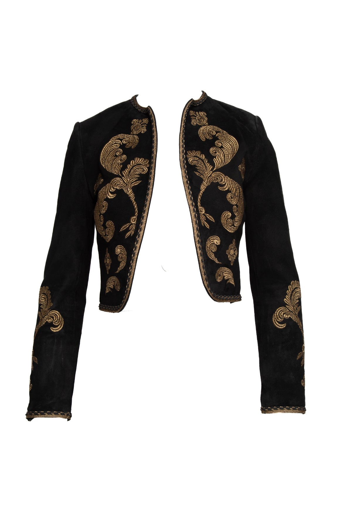 CELINE Black Suede & Gold Embroidered Crop Bolero Jacket (Sz.34/XS)