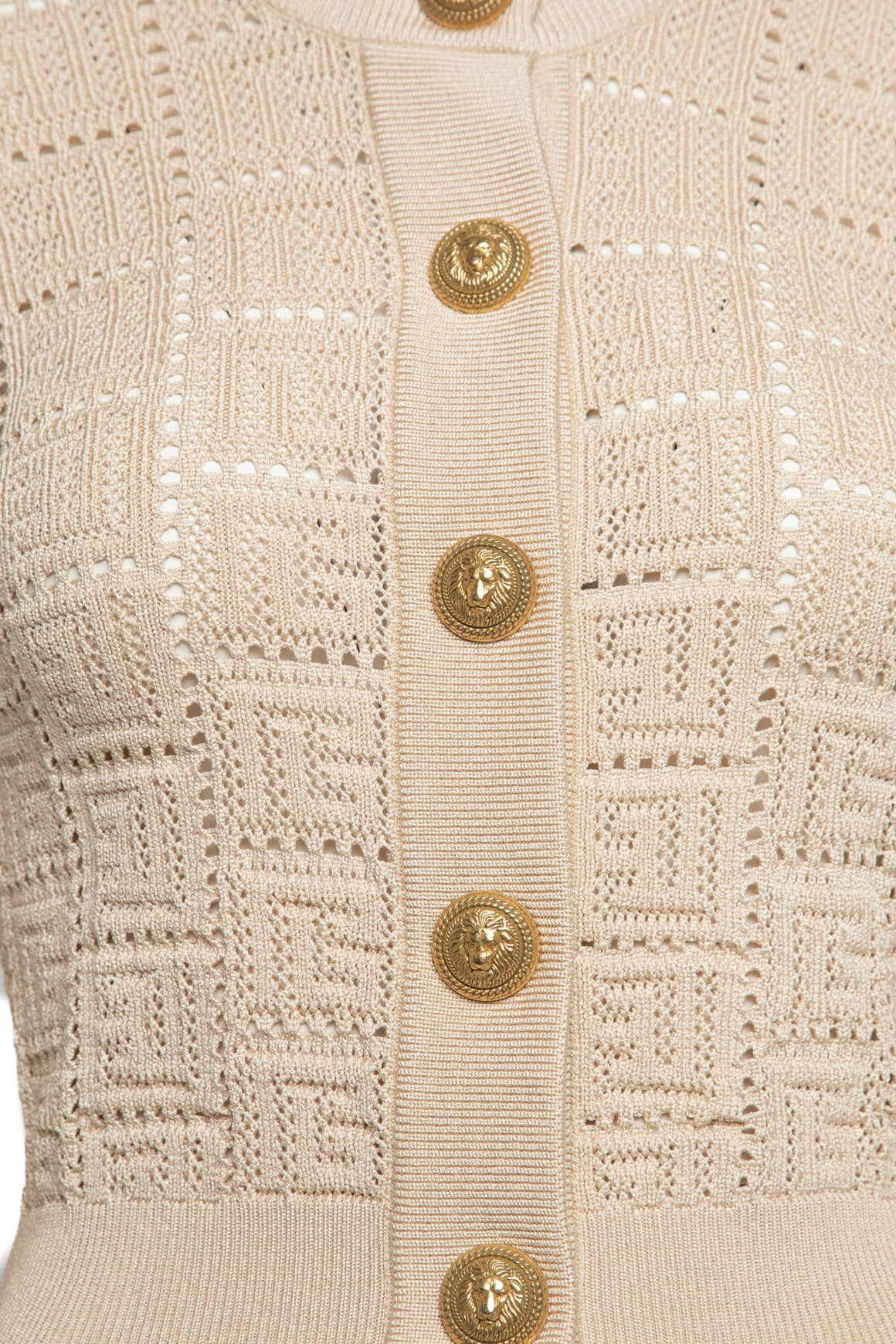 BALMAIN Oat Open Knit Gold Button Cardigan (Sz.40/2)